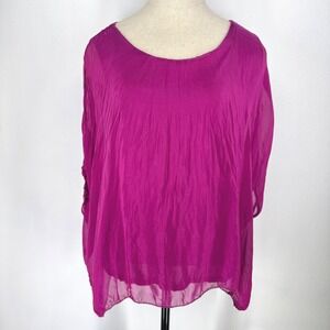Giusy Italy Oversized Silk Blend Sheer Batwing Top Women Small Drapey Lagenlook